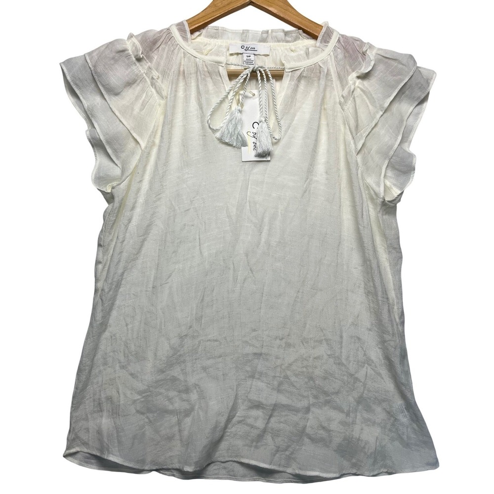C by ONE Boho Ruffle Sleeve Neck Tie Blouse Top Cream NWT Cottagecore Women S/P